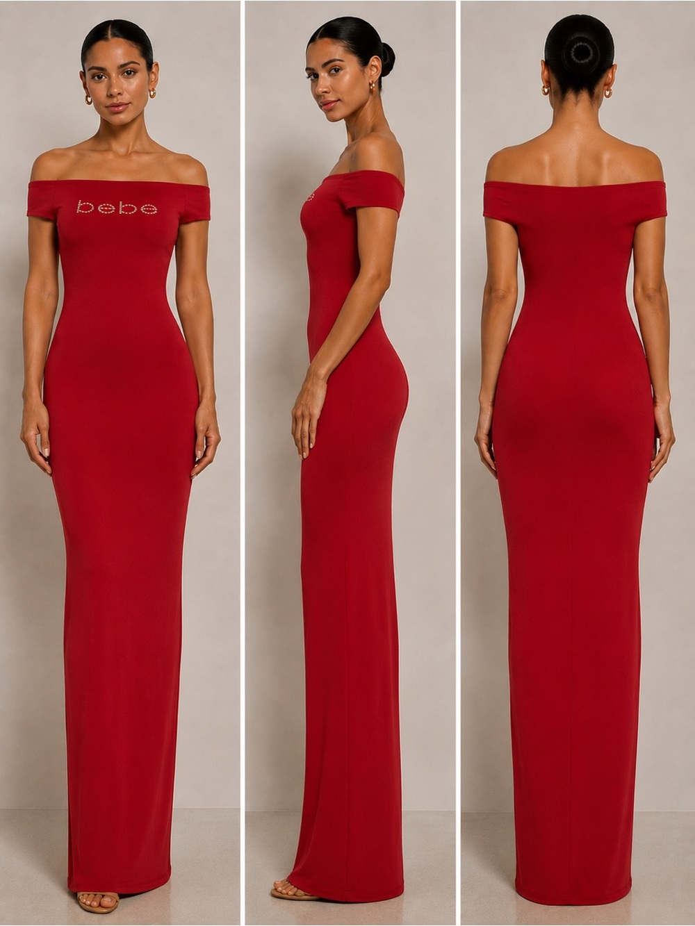 bebe One-Shoulder Crimson Red Maxi Dress - Picture 1 of 5